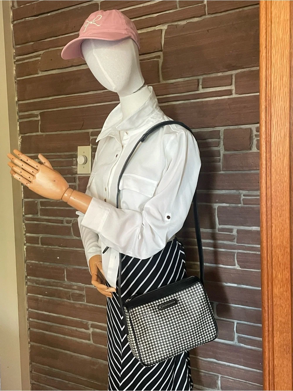 Ralph Lauren Black and White Houndstooth Crossbody
